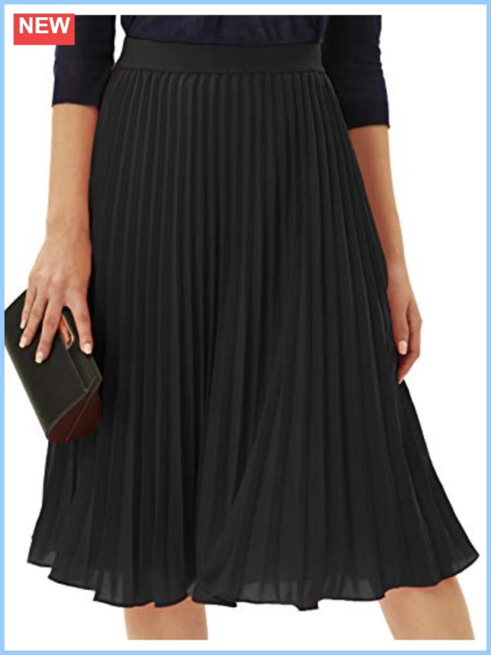 Pleated Midi Skirt Chiffon A-Line Elastic Waist Office Wear